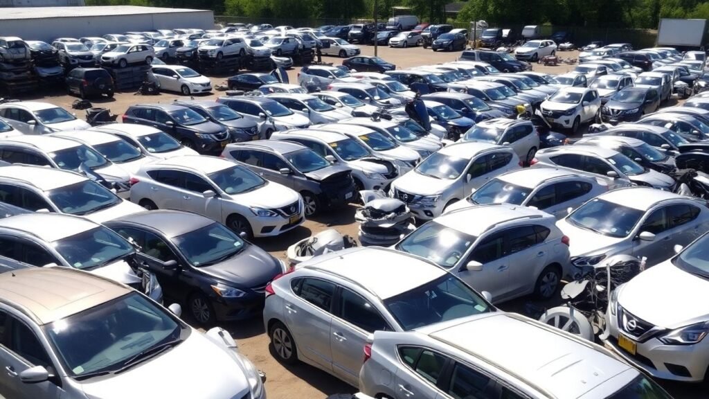 Nissan cars in a sunny Australian wrecking yard