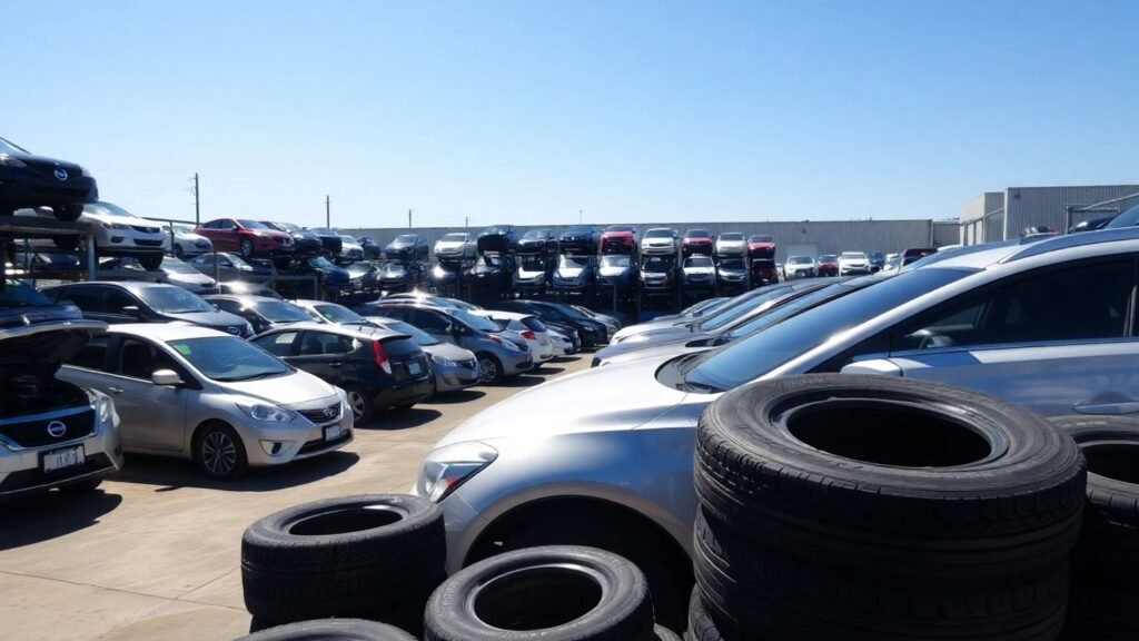 Nissan car parts at a recycling yard in Australia.