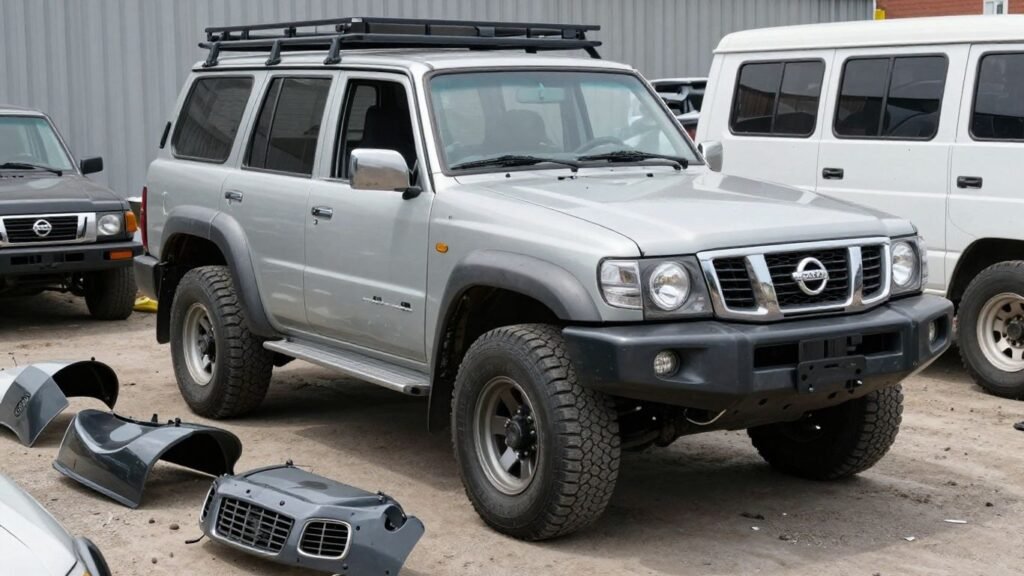 Nissan Patrol Y61 parts at a wrecking yard.