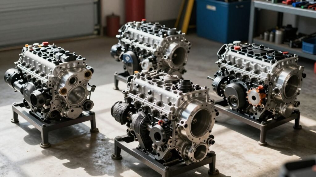 Used Nissan engines displayed in a Melbourne workshop.