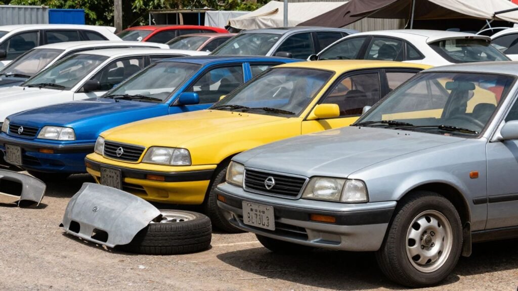 Nissan cars at a Gold Coast wrecking yard for parts and cash.