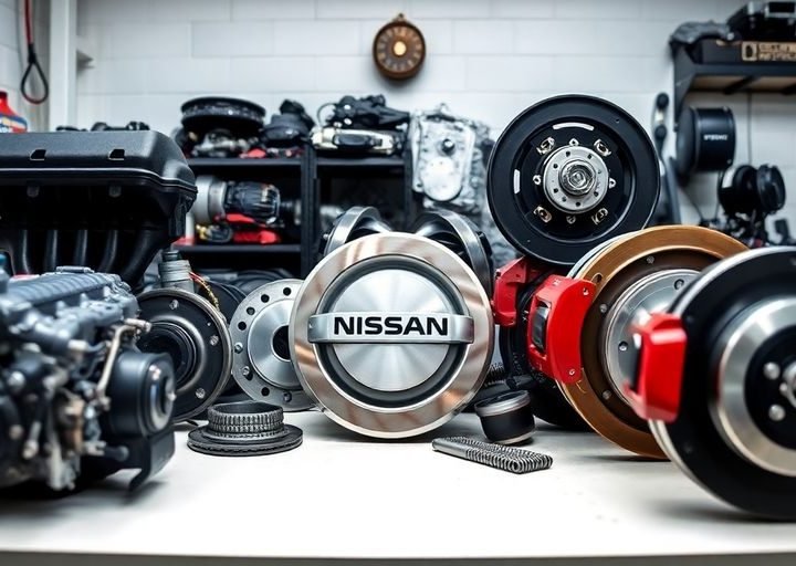 0c70147dthumbnail High-quality Nissan auto parts on a clean workbench.